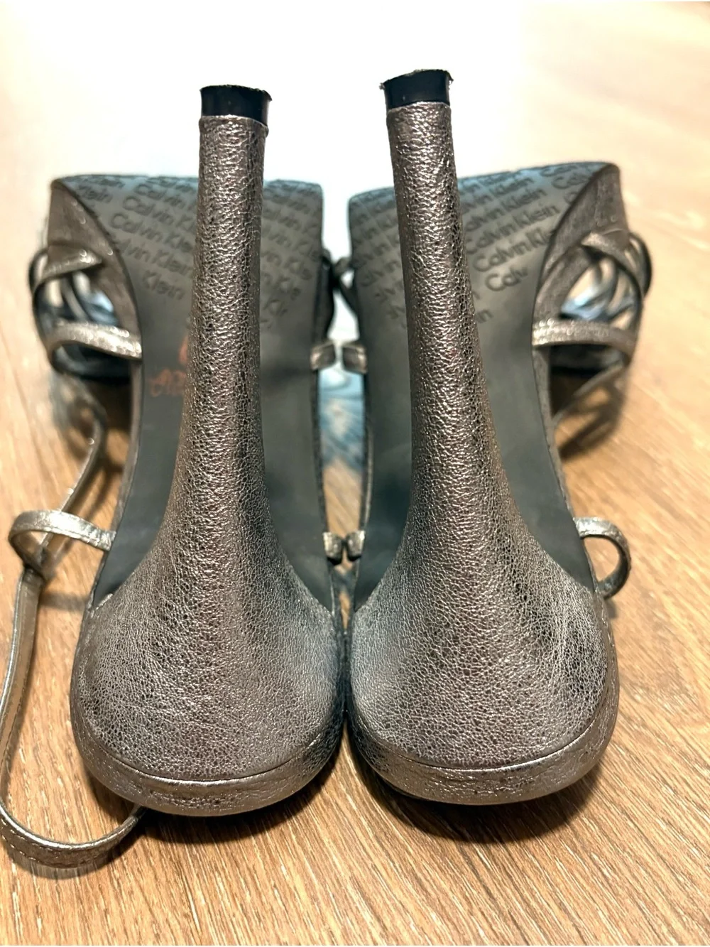 Calvin Klein Metallic Silver Cutout Sling Heels